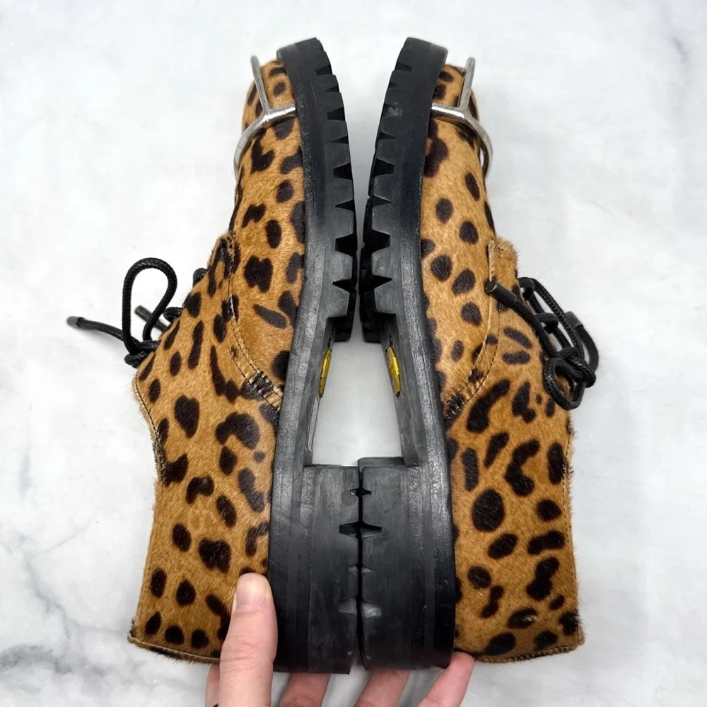 Alexander Wang Lyndon Leopard Calf Hair Leather Platform Lug Sole Oxford Shoes